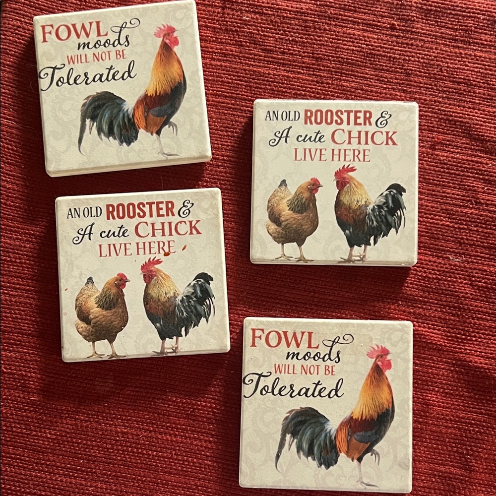 Rooster and Chick Coasters Set